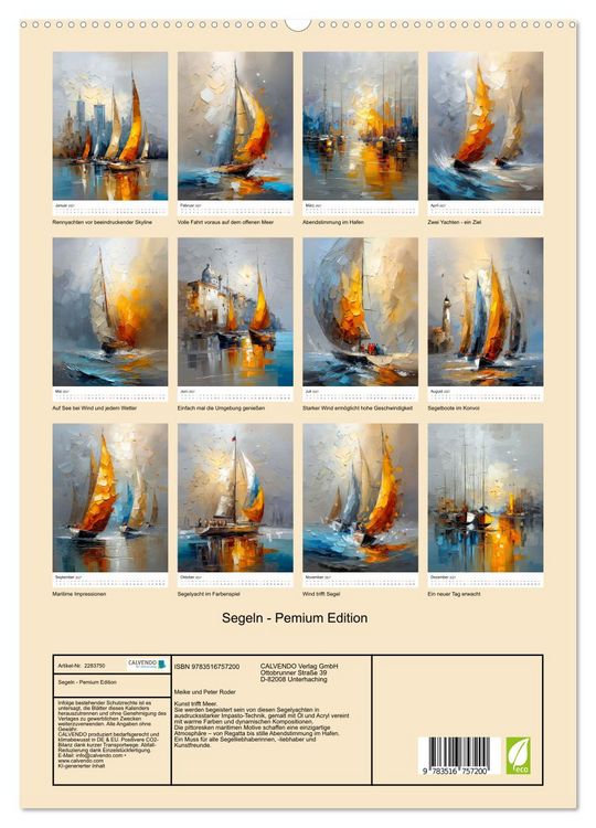 Produktbild: Segeln - Pemium Edition (hochwertiger Premium Wandkalender 2027 DIN A2 hoch), Kunstdruck in Hochglanz