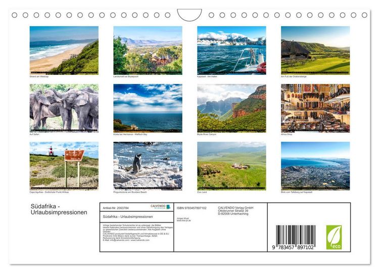 Produktbild: S&uuml;dafrika - Urlaubsimpressionen (Wandkalender 2026 DIN A4 quer), CALVENDO Monatskalender