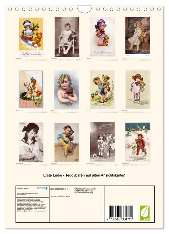Produktbild: Erste Liebe - Teddyb&auml;ren auf alten Ansichtskarten (Wandkalender 2026 DIN A4 hoch), CALVENDO Monatskalender