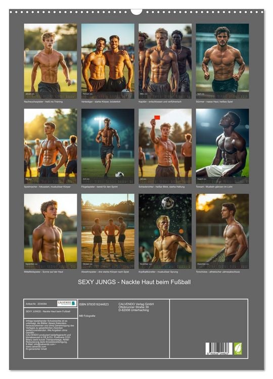 Produktbild: SEXY JUNGS - Nackte Haut beim Fu&szlig;ball (Wandkalender 2026 DIN A2 hoch), CALVENDO Monatskalender