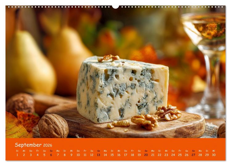 Produktbild: K&auml;sekalender - mit Gourmet K&auml;se und Platten durchs Jahr (hochwertiger Premium Wandkalender 2026 DIN A2 quer), Kunstdruck in Hochglanz