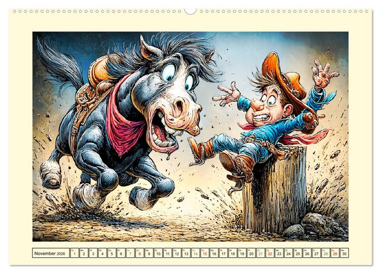 Produktbild: Wiehern garantiert. Der verr&uuml;ckte Pferde-Cartoon-Spa&szlig; (hochwertiger Premium Wandkalender 2026 DIN A2 quer), Kunstdruck in Hochglanz
