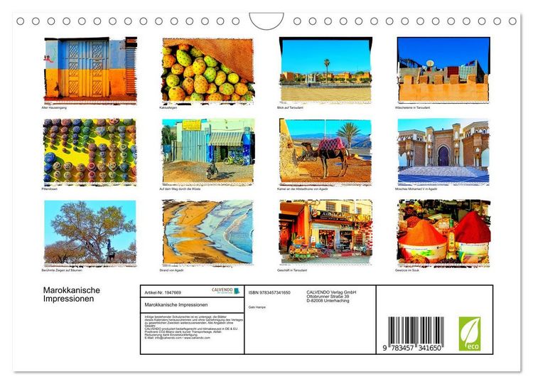 Produktbild: Marokkanische Impressionen (Wandkalender 2026 DIN A4 quer), CALVENDO Monatskalender