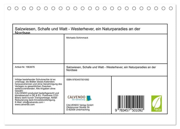 Produktbild: Salzwiesen, Schafe und Watt - Westerhever, ein Naturparadies an der Nordsee (Tischkalender 2026 DIN A5 quer), CALVENDO Monatskalender