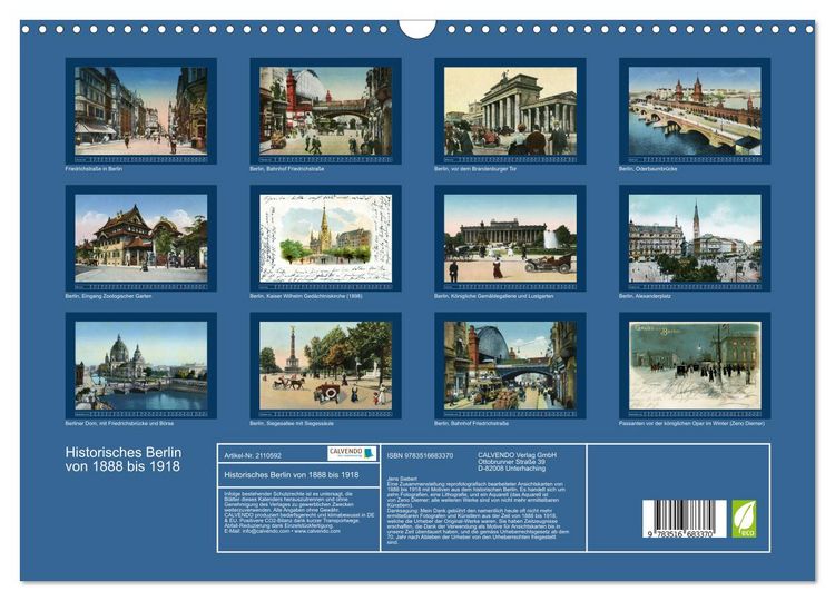 Produktbild: Historisches Berlin von 1888 bis 1918 (Wandkalender 2026 DIN A3 quer), CALVENDO Monatskalender