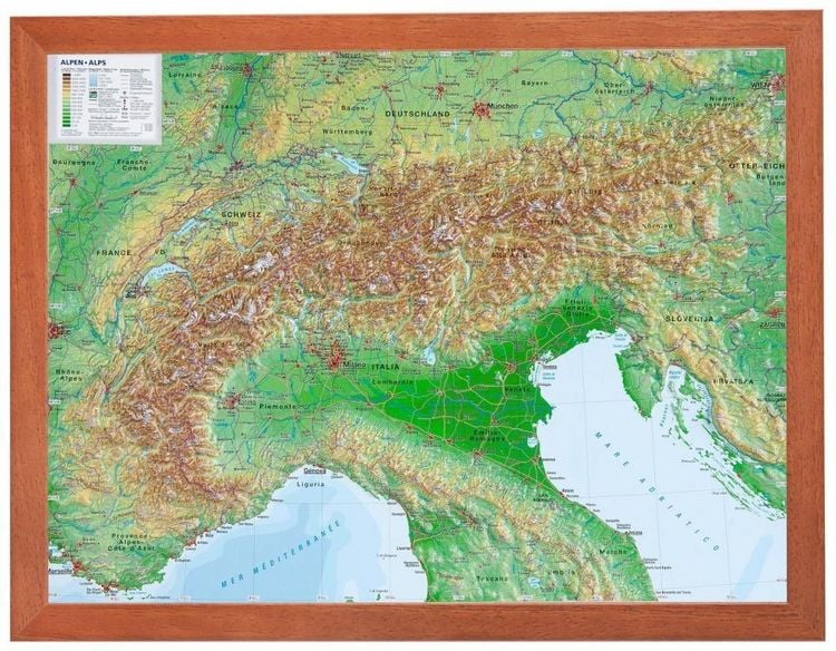 Produktbild: Relief Alpen 1:2.4MIO mit Holzrahmen