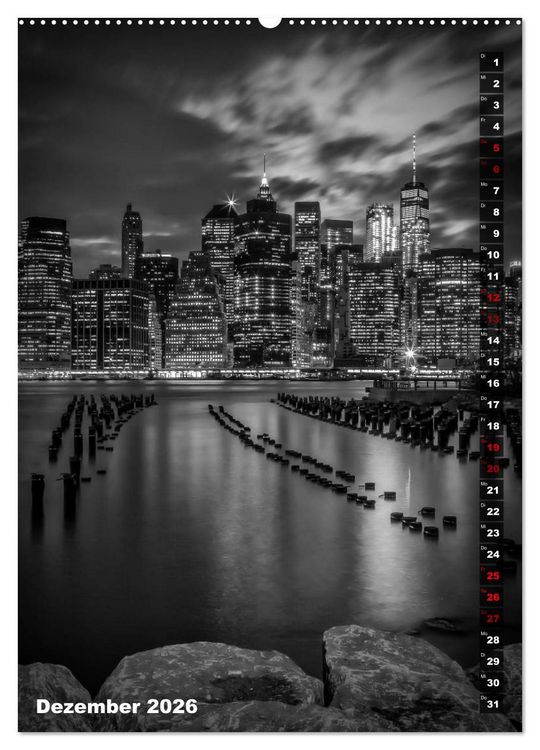 Produktbild: NEW YORK CITY Monochrome Stadtansichten (hochwertiger Premium Wandkalender 2026 DIN A2 hoch), Kunstdruck in Hochglanz