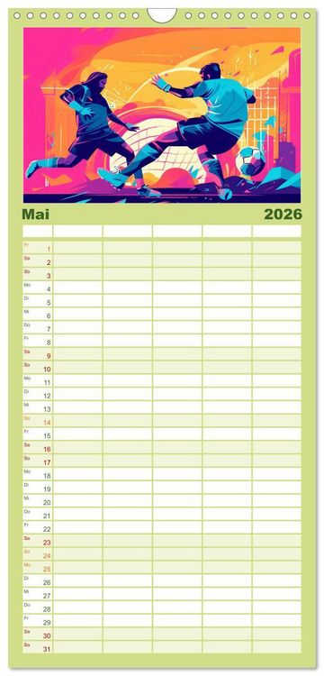 Produktbild: Familienplaner 2026 - Magie des Fussballs - Illustrierte Emotionen auf dem Rasen mit 5 Spalten (Wandkalender, 21 x 45 cm) CALVENDO