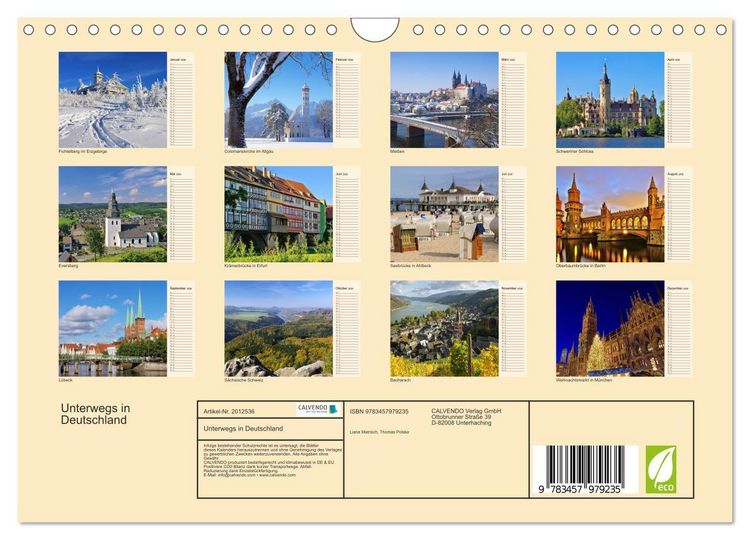 Produktbild: Unterwegs in Deutschland (Wandkalender 2026 DIN A4 quer), CALVENDO Monatskalender