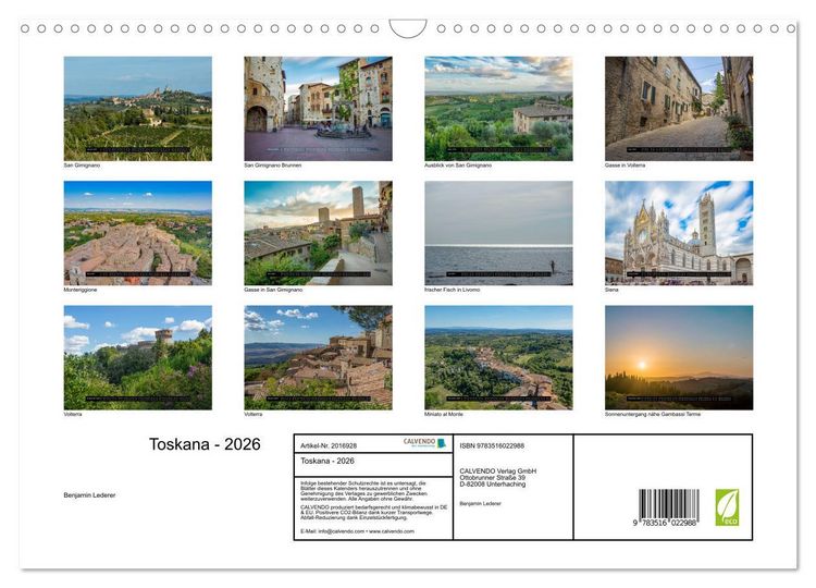 Produktbild: Toskana - 2026 (Wandkalender 2026 DIN A3 quer), CALVENDO Monatskalender
