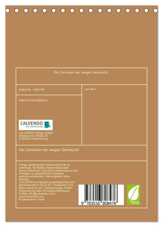 Produktbild: Die Chroniken der ewigen Sehnsucht (Tischkalender 2027 DIN A5 hoch), CALVENDO Monatskalender
