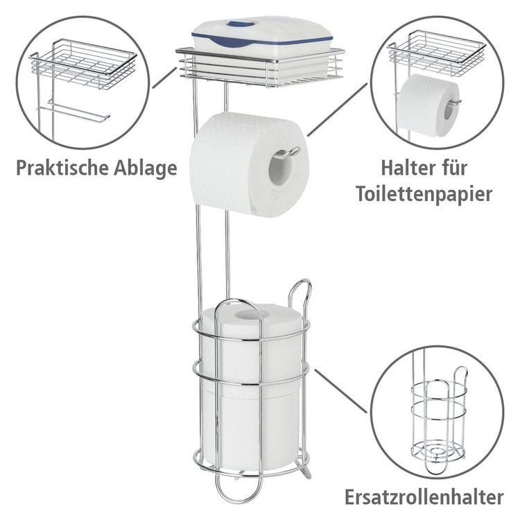 Produktbild: Toilettenpapierhalter stehend mit Ablage, Chrom, mit Ersatzrollenhalter