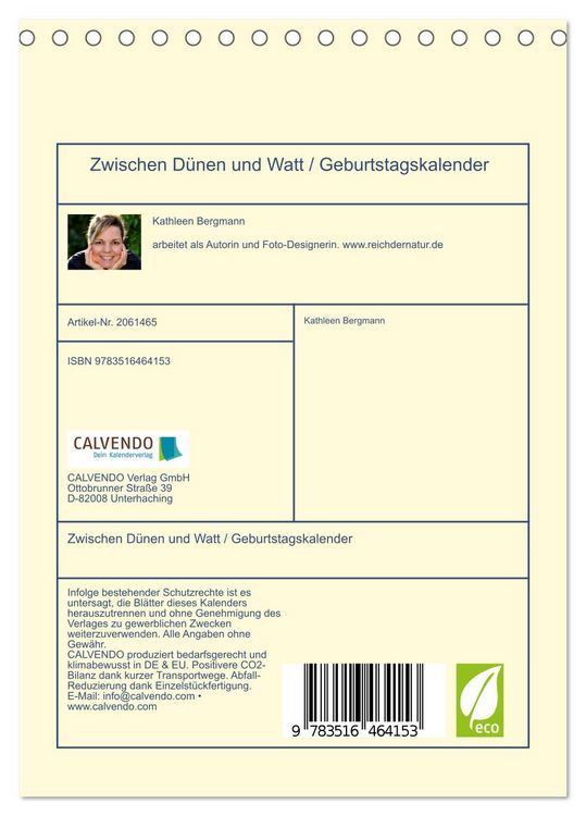 Produktbild: Zwischen D&uuml;nen und Watt / Geburtstagskalender (Tischkalender 2026 DIN A5 hoch), CALVENDO Monatskalender