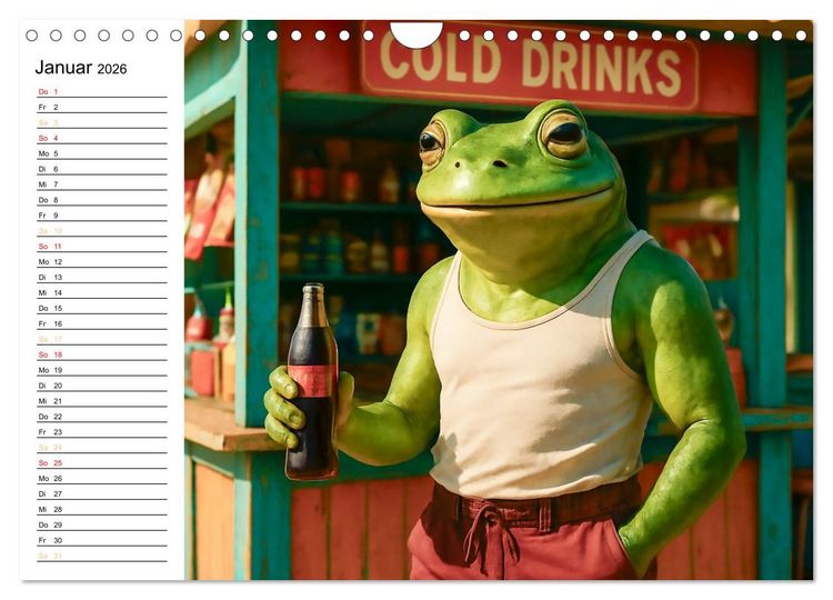 Produktbild: Frosch am Strand - Sommer, Sonne, gr&uuml;ne Haut (Wandkalender 2026 DIN A4 quer), CALVENDO Monatskalender