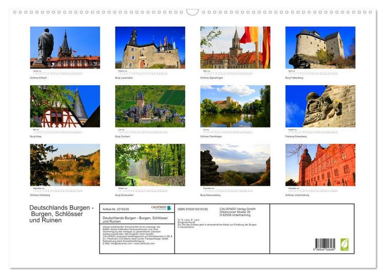 Produktbild: Deutschlands Burgen - Burgen, Schl&ouml;sser und Ruinen (Wandkalender 2026 DIN A2 quer), CALVENDO Monatskalender