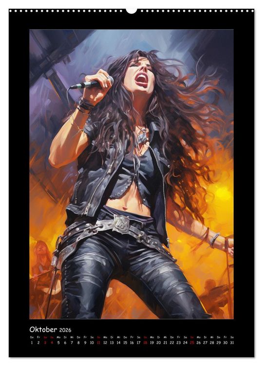 Produktbild: Heavy Metal-Queens. Wilde Rock- und Metal-Girl Paintings (hochwertiger Premium Wandkalender 2026 DIN A2 hoch), Kunstdruck in Hochglanz