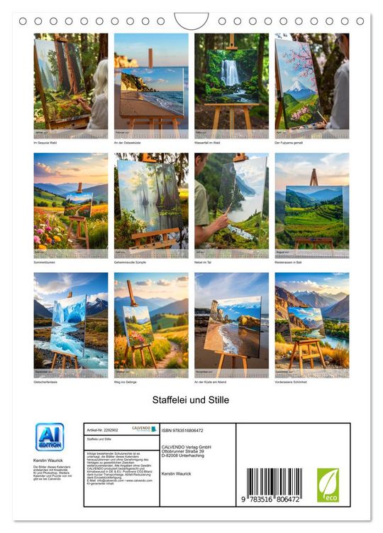Produktbild: Staffelei und Stille (Wandkalender 2027 DIN A4 hoch), CALVENDO Monatskalender