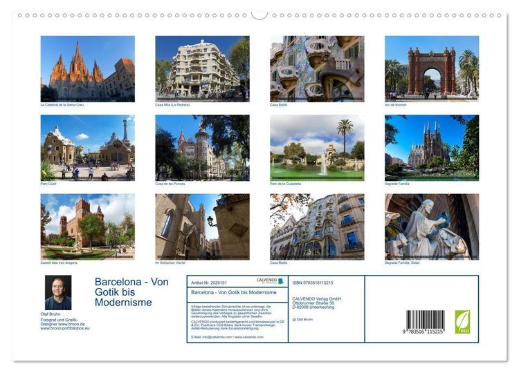 Produktbild: Barcelona - Von Gotik bis Modernisme (hochwertiger Premium Wandkalender 2026 DIN A2 quer), Kunstdruck in Hochglanz