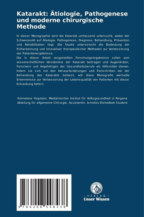 Produktbild: Katarakt: &Auml;tiologie, Pathogenese und moderne chirurgische Methode