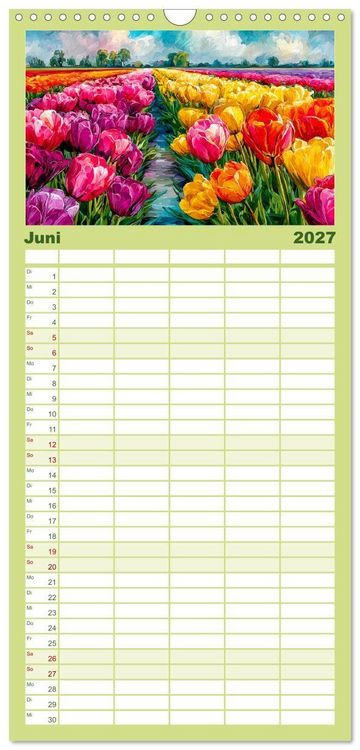 Produktbild: Familienplaner 2027 - Niederlande. Aquarelle zwischen Grachten und Tulpenfeldern mit 5 Spalten (Wandkalender, 21 x 45 cm) CALVENDO