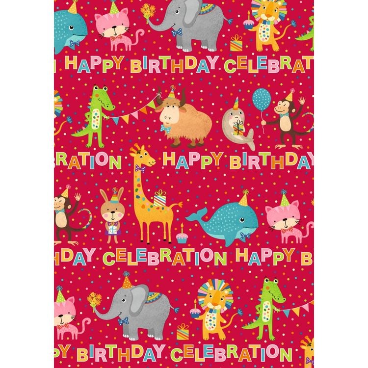 Produktbild: Idena Geschenkpapier Happy Birthday Celebration Tiere 70cmx2m