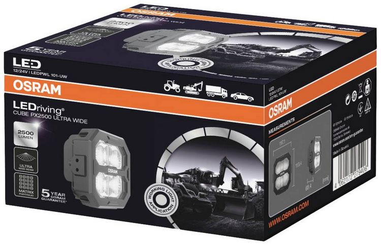 Produktbild: Osram Automotive Arbeitsscheinwerfer 12 V, 24 V LEDriving&reg; Cube PX2500 Ultra Wide LEDPWL 101-UW Breite Nahfeldausleuchtung (B x H x T) 68.4 x 113.42