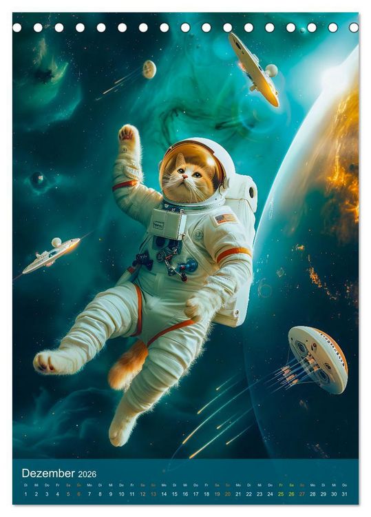 Produktbild: Katzen im All - Katzenastronauten im Kosmos (Tischkalender 2026 DIN A5 hoch), CALVENDO Monatskalender