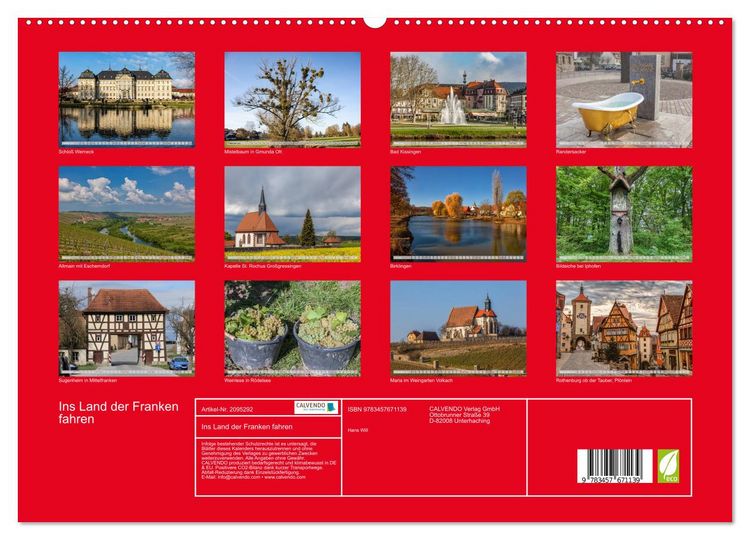Produktbild: Ins Land der Franken fahren (hochwertiger Premium Wandkalender 2026 DIN A2 quer), Kunstdruck in Hochglanz