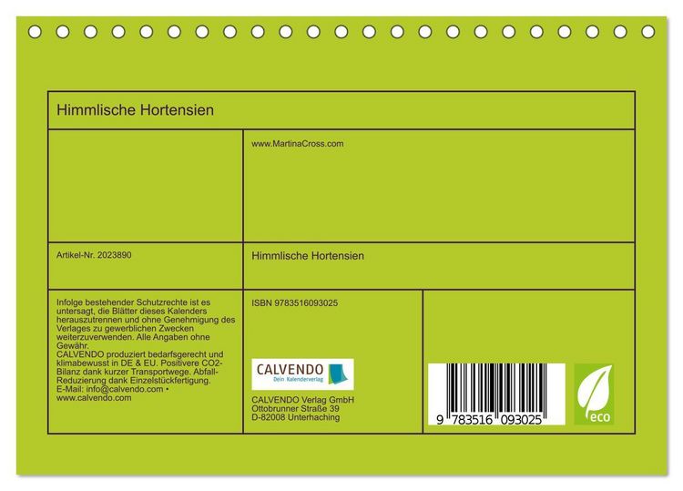 Produktbild: Himmlische Hortensien (Tischkalender 2026 DIN A5 quer), CALVENDO Monatskalender