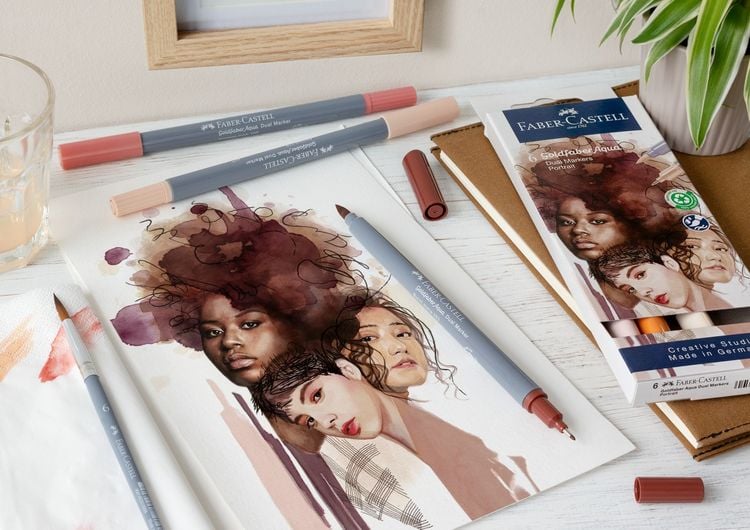 Produktbild: Faber-Castell Tuschestift Dual Marker Goldfaber Aqua, Portrait, 6er Set