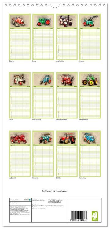 Produktbild: Familienplaner 2026 - Traktoren f&uuml;r Liebhaber mit 5 Spalten (Wandkalender, 21 x 45 cm) CALVENDO