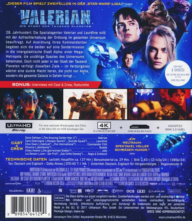 Produktbild: Valerian - Die Stadt der tausend Planeten (4K Ultra HD) (+ Blu-ray)