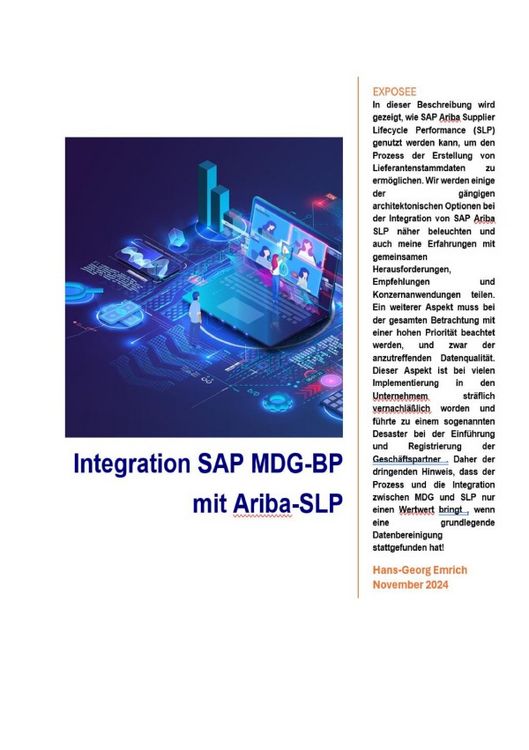 Produktbild: Integration von MDG-BP (Lieferant) mit SAP Ariba Supplier Lifecycle and Performance (SLP) im Rahmen des Business Partnering-Prozesses