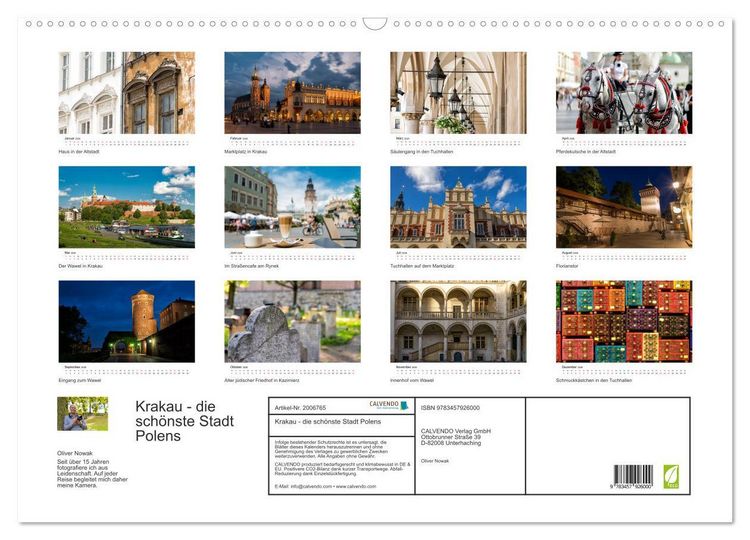Produktbild: Krakau - die sch&ouml;nste Stadt Polens (Wandkalender 2026 DIN A2 quer), CALVENDO Monatskalender