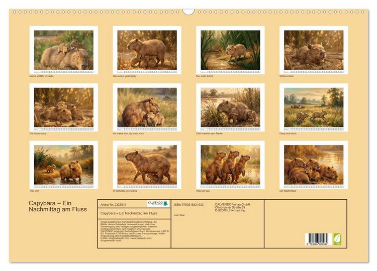 Produktbild: Capybara &ndash; Ein Nachmittag am Fluss (Wandkalender 2027 DIN A2 quer), CALVENDO Monatskalender