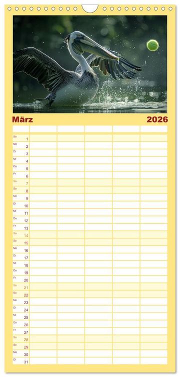 Produktbild: Familienplaner 2026 - Tierische Balljunkies mit 5 Spalten (Wandkalender, 21 x 45 cm) CALVENDO