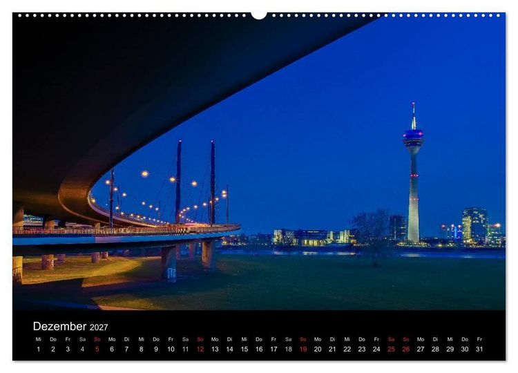 Produktbild: D&uuml;sseldorf - Ansichten am Abend (hochwertiger Premium Wandkalender 2027 DIN A2 quer), Kunstdruck in Hochglanz