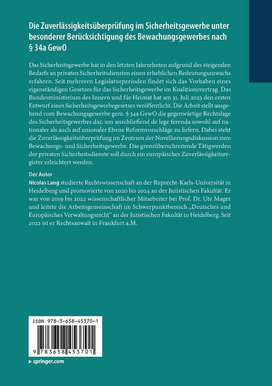 Produktbild: Die Zuverl&auml;ssigkeits&uuml;berpr&uuml;fung im Sicherheitsgewerbe unter besonderer Ber&uuml;cksichtigung des Bewachungsgewerbes nach &sect; 34a GewO