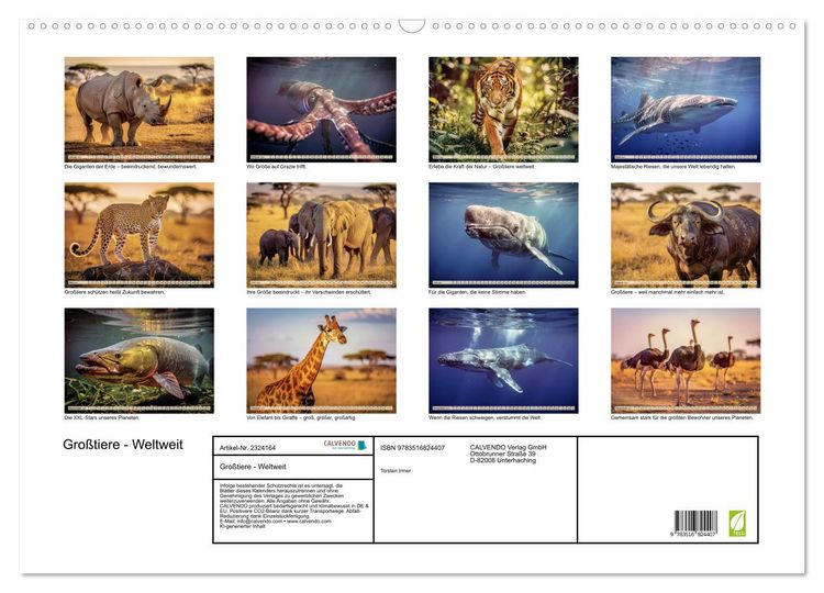 Produktbild: Gro&szlig;tiere - Weltweit (Wandkalender 2027 DIN A2 quer), CALVENDO Monatskalender
