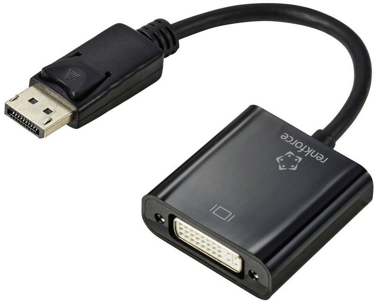 Produktbild: Renkforce RF-5771774 DisplayPort / DVI Adapter [1x DisplayPort Stecker - 1x DVI-Buchse 24+5pol.] Schwarz PVC-Mantel 15 cm