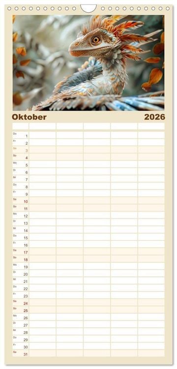 Produktbild: Familienplaner 2026 - Dino-Babys mit 5 Spalten (Wandkalender, 21 x 45 cm) CALVENDO