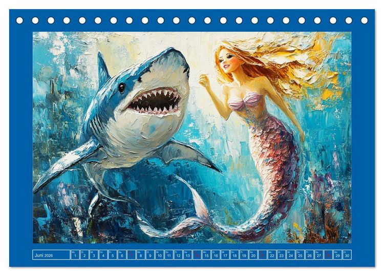 Produktbild: Meerjungfrauen. Zauberhafte Illustrationen im &Ouml;lgem&auml;lde-Stil (Tischkalender 2026 DIN A5 quer), CALVENDO Monatskalender