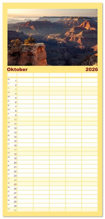 Produktbild: Familienplaner 2026 - USA - Der S&uuml;dwesten mit 5 Spalten (Wandkalender, 21 x 45 cm) CALVENDO