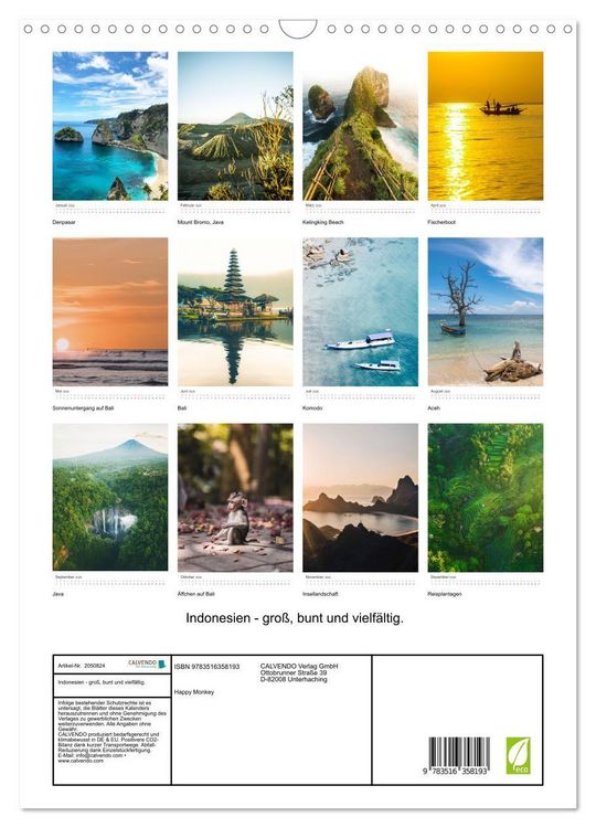 Produktbild: Indonesien - gro&szlig;, bunt und vielf&auml;ltig. (Wandkalender 2026 DIN A3 hoch), CALVENDO Monatskalender