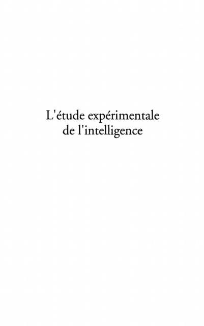 Produktbild: L'etude experimentale de l'intelligence