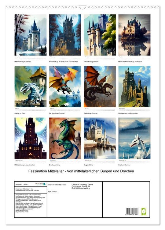 Produktbild: Faszination Mittelalter - Von mittelalterlichen Burgen und Drachen (Wandkalender 2027 DIN A2 hoch), CALVENDO Monatskalender
