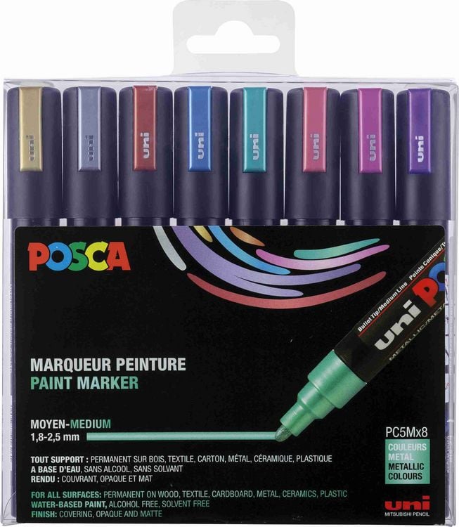 Posca Uni-Ball PC-5M: Pennarelli Per Pittura, Punta Proiettile 1,8-2,5 Mm, Colore Grigio Scuro (Confezione Da 3)