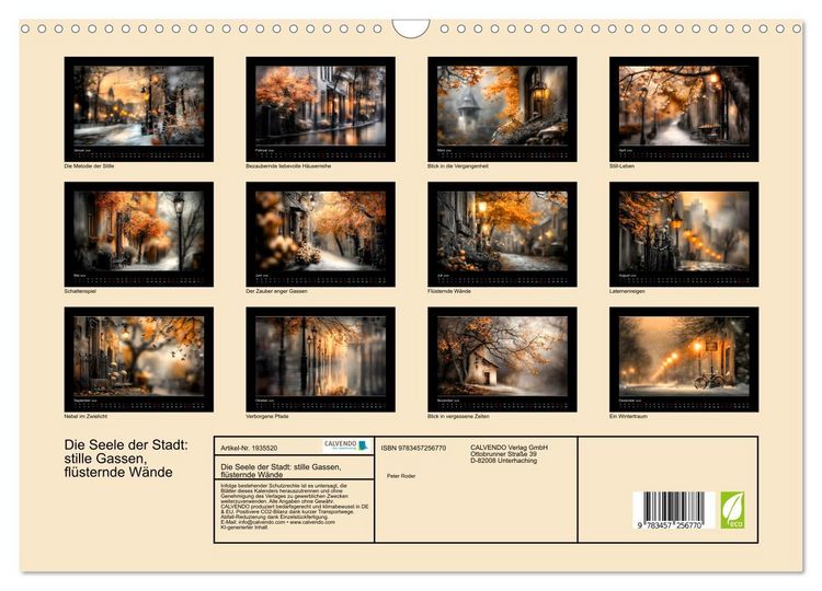 Produktbild: Die Seele der Stadt: stille Gassen, fl&uuml;sternde W&auml;nde (Wandkalender 2026 DIN A3 quer), CALVENDO Monatskalender