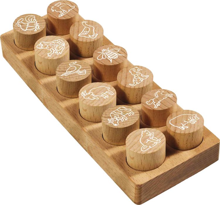 Produktbild: COLOP Woodies Holzstempel Set Bauernhoftiere, mit 12 Motiven, Abdruckgr&ouml;&szlig;e: &Oslash; 29 mm, eckig
