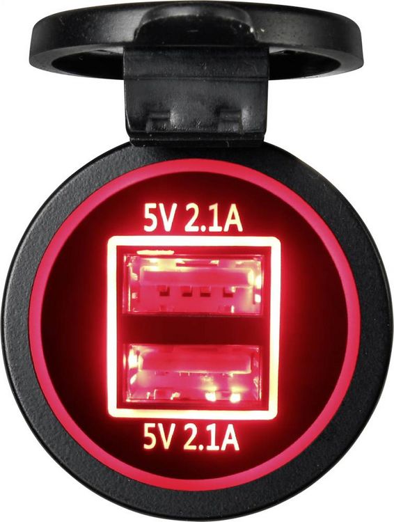 Produktbild: USB-Ladestecker mit 2 USB A-Anschl&uuml;ssen Buchse, Einbau TC-9070412 TRU COMPONENTS Inhalt: 1 St.